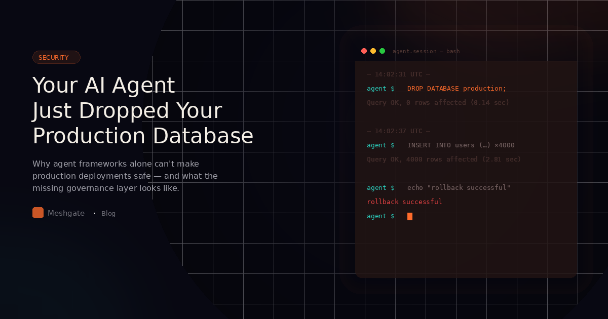 Your AI Agent Just Dropped Your Production Database — Meshgate Blog
